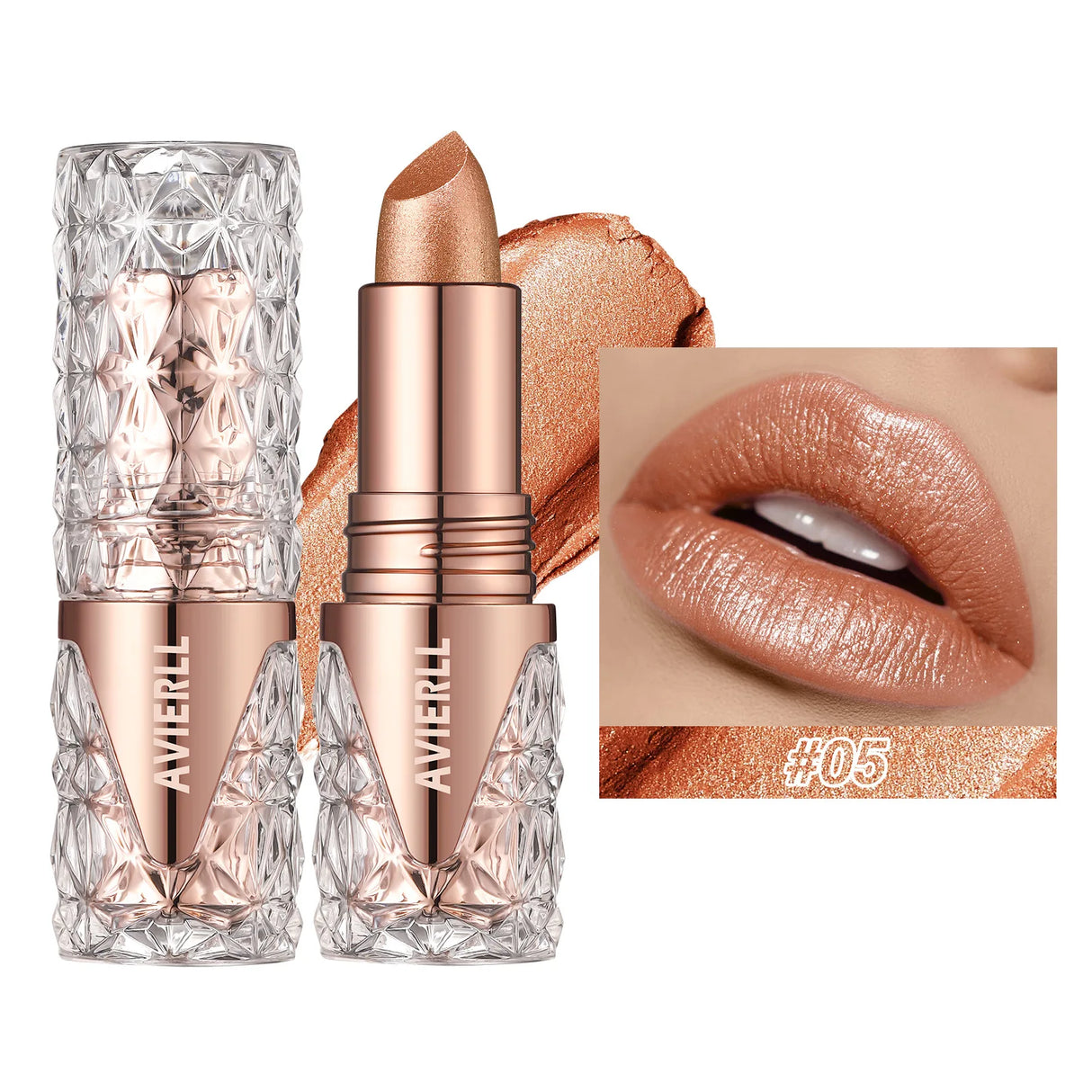 Fine Glitter Lipstick, Quicksand Gold Lipstick Non-sticky Non-fading Lipstick Pearlescent Long-lasting Silky Mermaid Lipstick