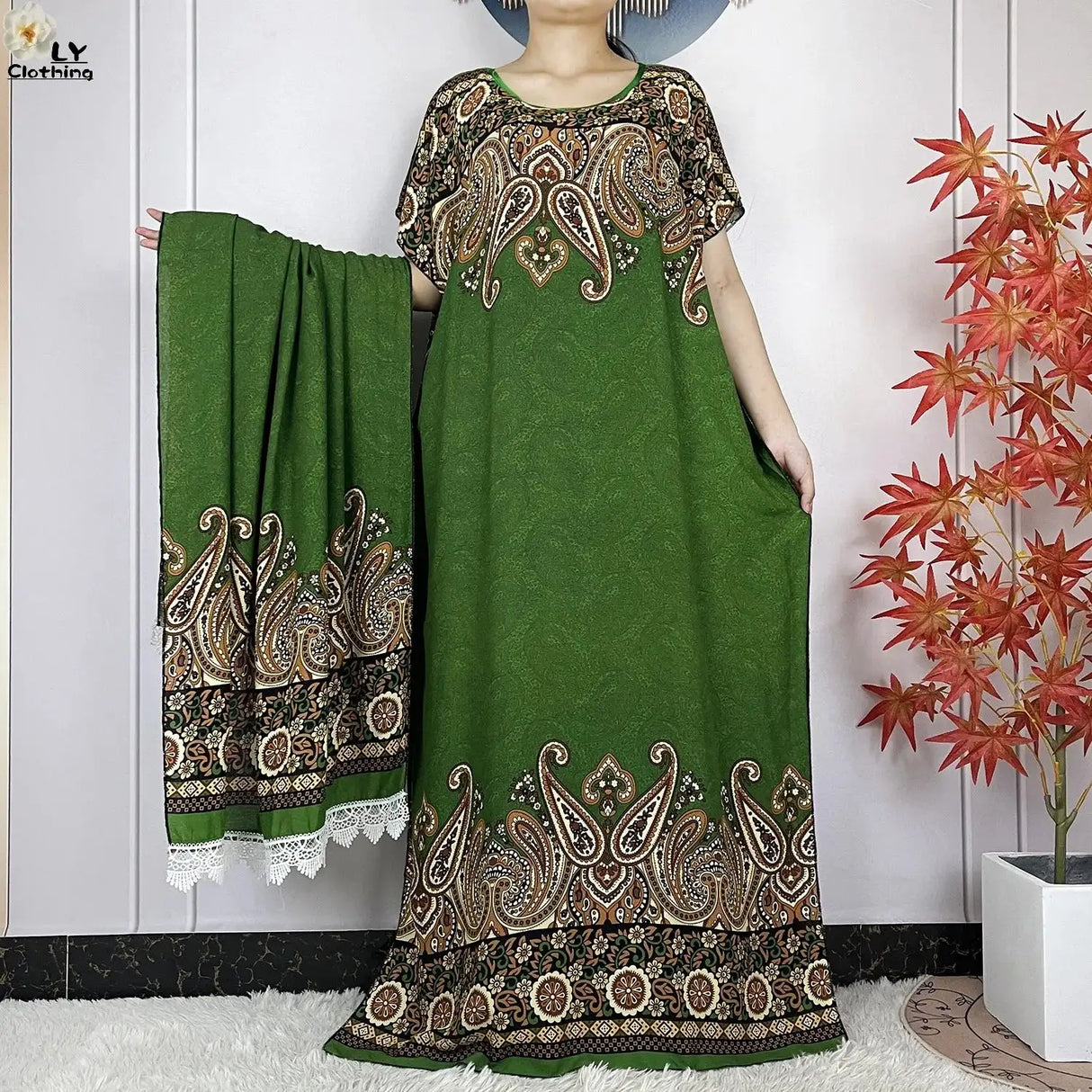 2024 Latest Muslim Sets Women Clothing Cotton Floral Loose Dashiki Long Dress African Abaya Dubai Traditional Islamic Clothing