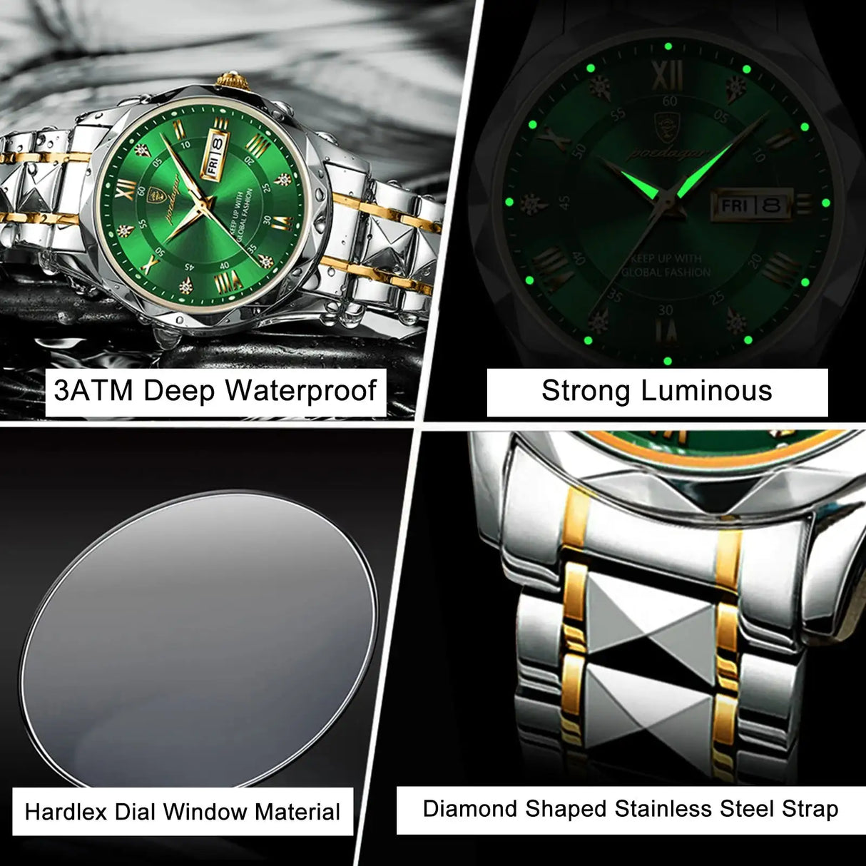 POEDAGAR Business Men's Watch Waterproof Luminous Stainless Steel Date Week Watches For Man Fashion Luxury Quartz Men Wristwatch - Lootquake