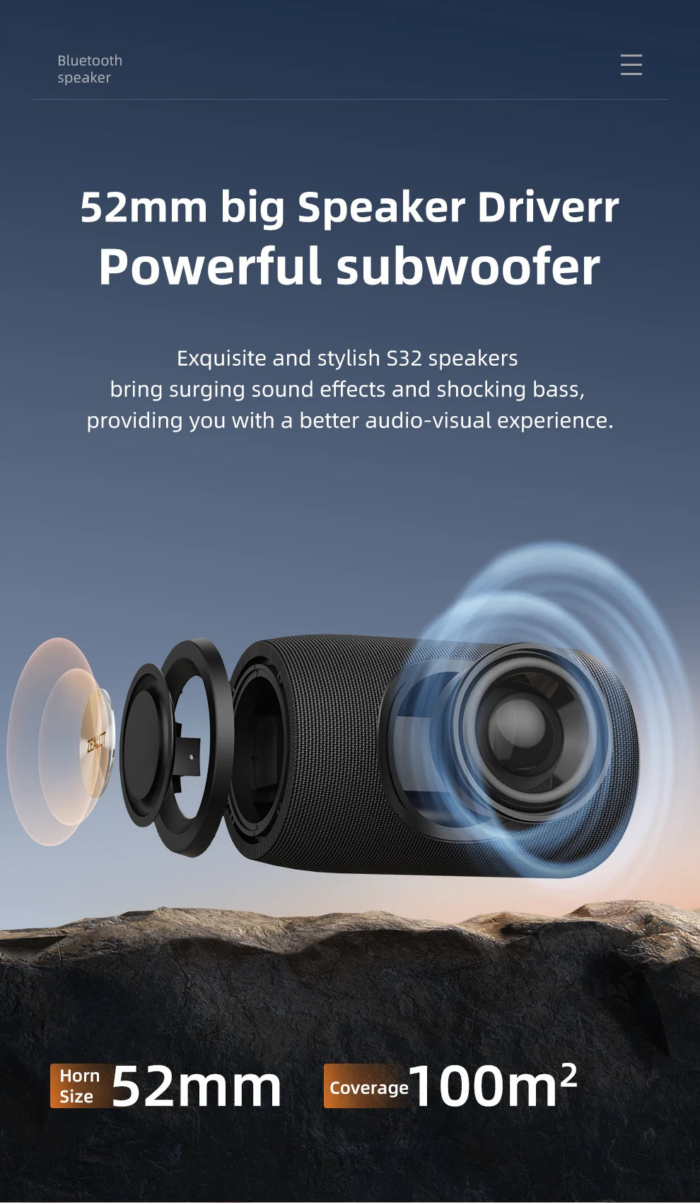 Altavoz Bluetooth con subwoofer, minialtavoz inalámbrico portátil, pequeño, resistente al agua, auxiliar, para PC, ordenador, potente caja de sonido para música