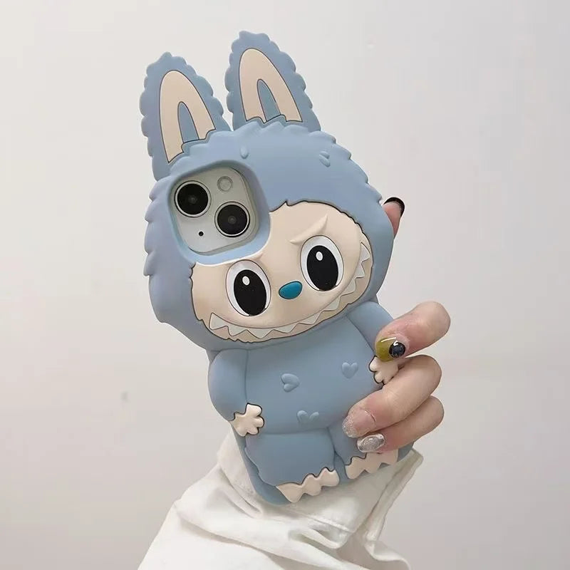 Funda de silicona suave con diseño de conejo monstruo kawaii en 3D para iPhone