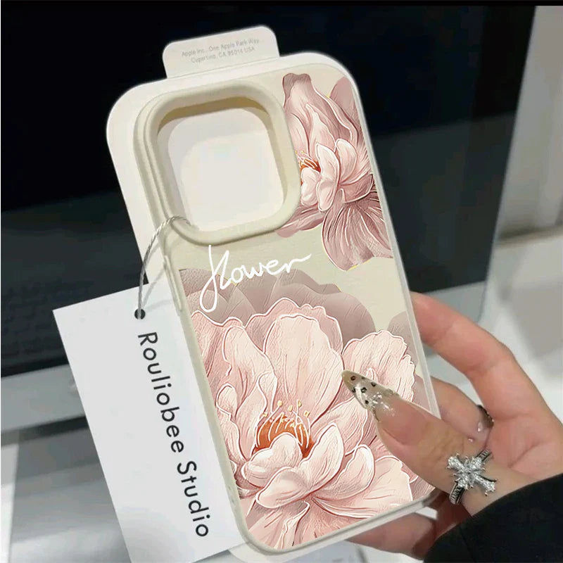 Funda para iPhone con diseño floral coreano