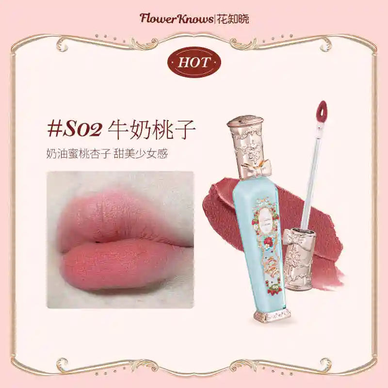 Flower Knows Strawberry Rococo Series Cloud Lip Cream Gloss à lèvres longue tenue Velvet Lip Tint Rouge à lèvres pour femmes Cosmétique