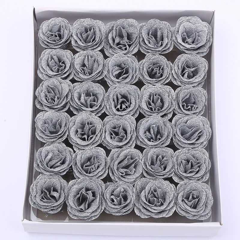30pcs of 7cm Glitter spray artificial flower rose for Christmas gift hot Valentine DIY bouquet easter wedding Birthday decor - Lootquake