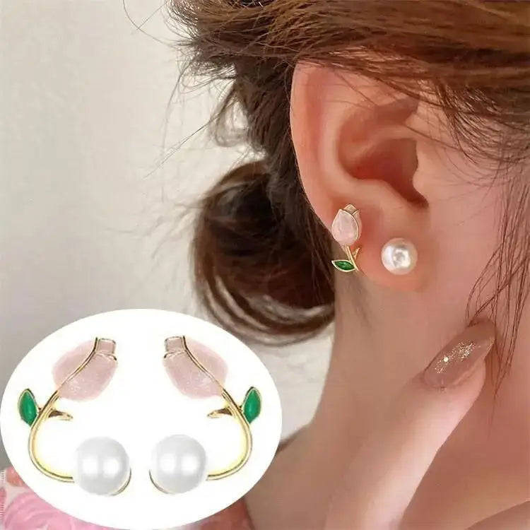 Boucles d'oreilles à tige en argent 925, motif fleur de camélia, tendance coréenne, bijoux pour femmes, noir et blanc, cadeau idéal, 2025