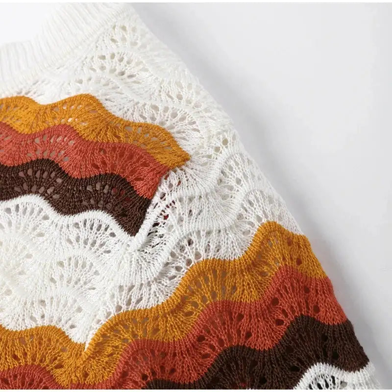 Striped Knitted Long Dress Women O-neck Backless Hollowed Out Long Sleeves Lady Bodycon Dress 2024 Spring Summer Vacation Robe - Lootquake