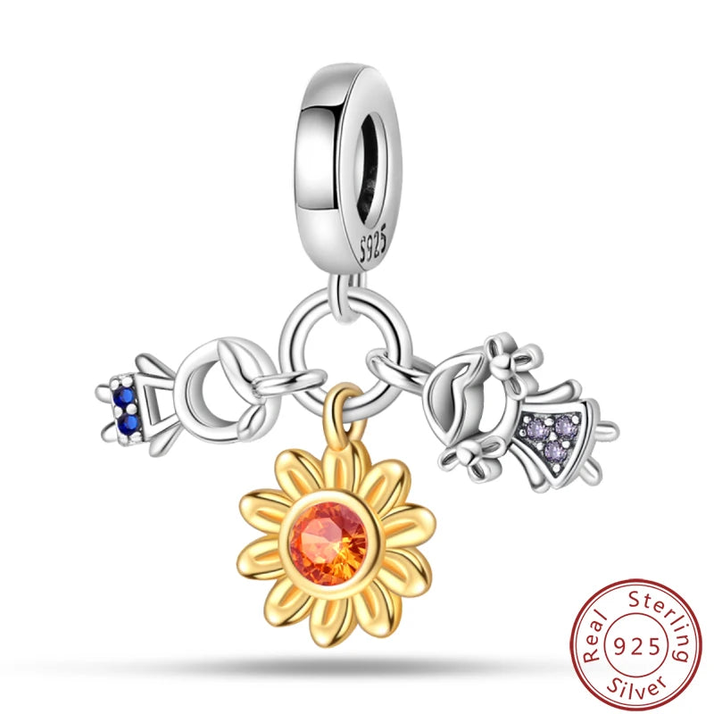 Ensemble de trois breloques en argent sterling S925, perles de 3 mm, motif princesse, golf, hamster, appareil photo, voyage, fabrication de bijoux fins