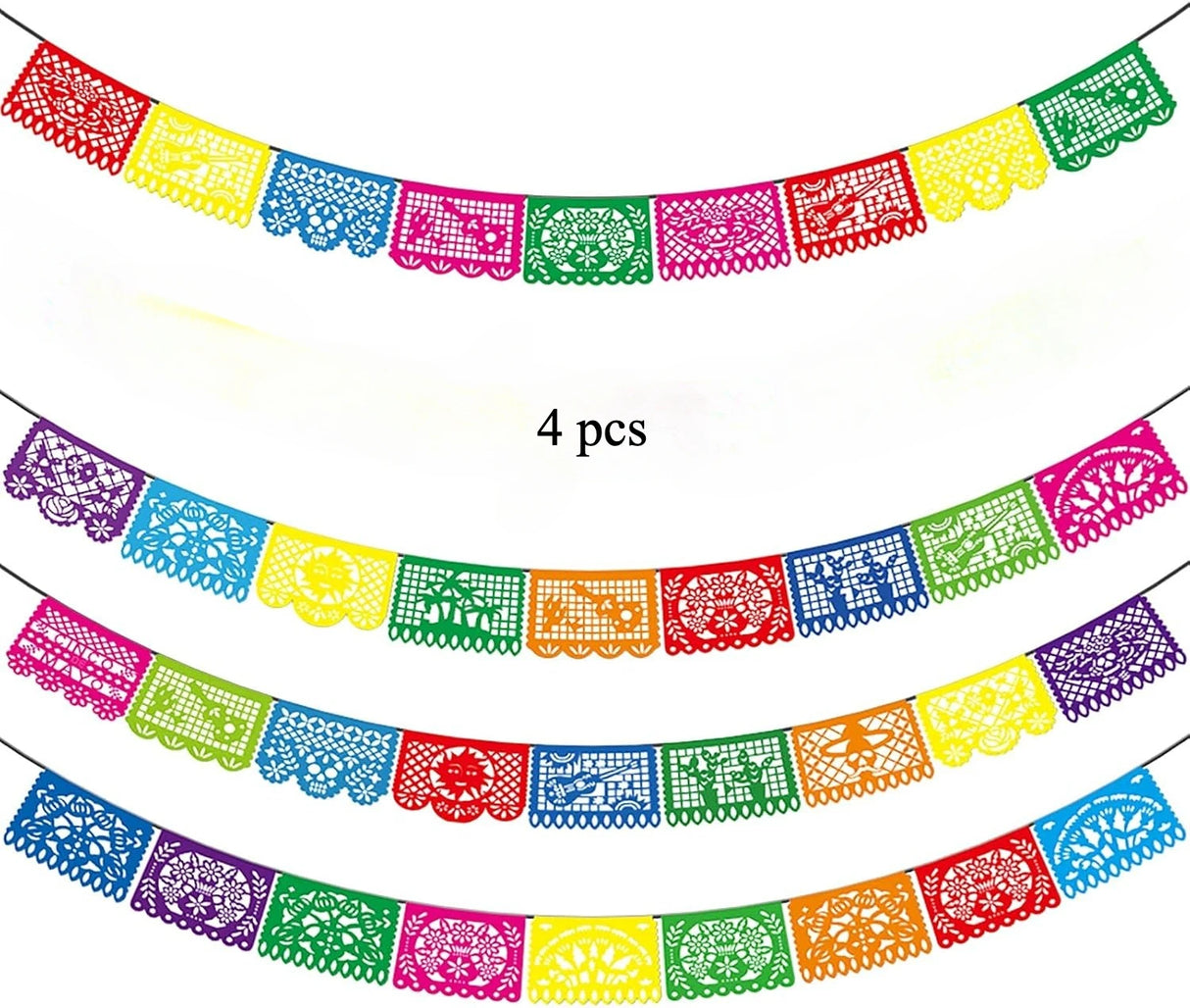 4 PCS Mexican Party Banners, Plastic Papel Picado Mexico Decor, Easter Decor, , Day of The Dead Decoration, 18 Feet Total - Lootquake