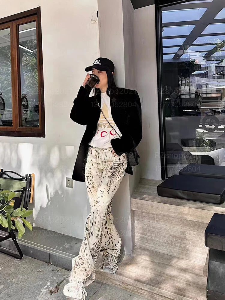 Baggy Wide Leg Jeans Women High Waisted Retro Leopard Print Straight Jeans High Street Streetwear Y2k Vintage Denim Trousers - Lootquake