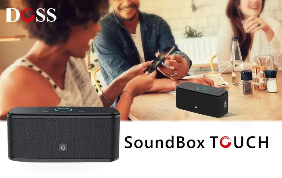Altavoz Bluetooth DOSS SoundBox, control táctil, sonido HD de 12 W, resistencia al agua IPX5, micrófono integrado, manos libres.