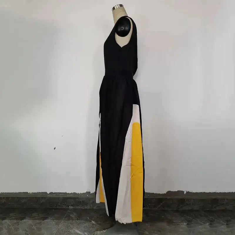 2024 Spring Summer New One Shoulder Dresses Women Splicing Print Off Shoulder Loose Long Dress Fashion Ladies Commuting Vestidos - Lootquake