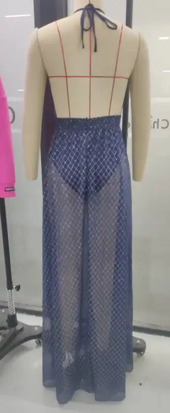 Womens Dresses 2024 Summer Sexy Split Thigh Halter Backless Deep V-Neck Sleeveless Skinny Maxi Party Prom Long Dress - Lootquake