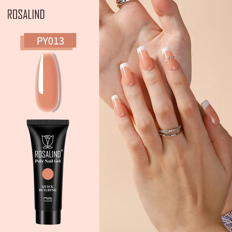 ROSALIND Poly Nail Gel Semi Permanent Acrylic Nail Art Hybrid Varnishes Poly Crystal Nail Polish Top Base Coat Need UV/LED Lamp