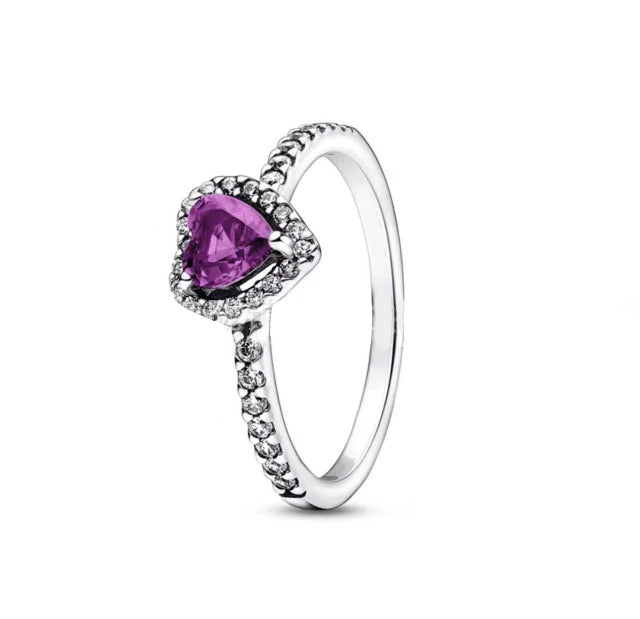 New Colored Crystal 925 Sterling Silver Ring Exquisite Women Shiny Heart Series Simple Ring Valentine's Day Gift for Lovers - Lootquake