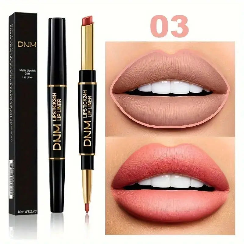 12 Colors Double-Ended Lipstick & Lip Liner Pencil,Waterproof, Non-Stick, Long Lasting,Make Natural Makeup Effect for All Skin