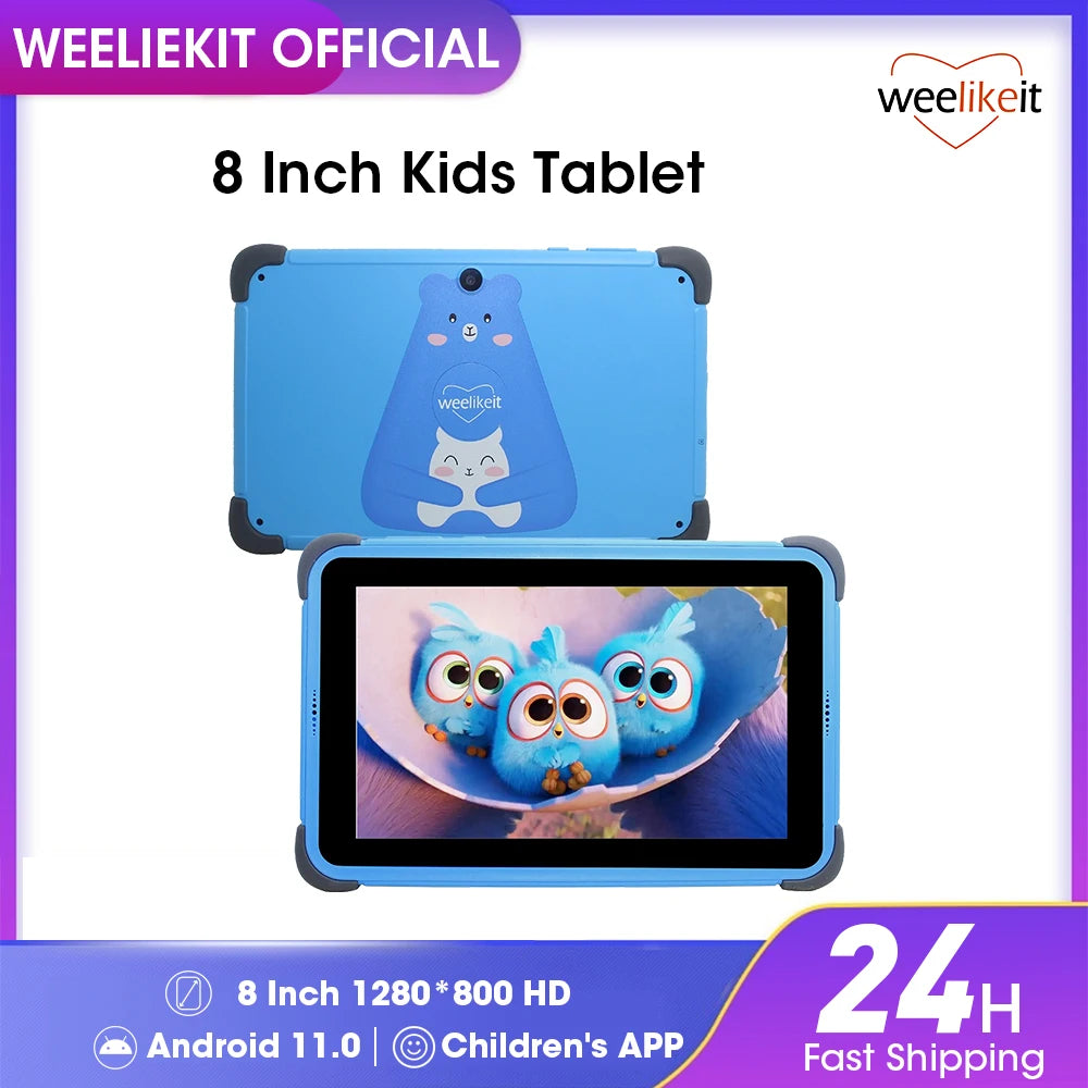 Tablette enfant Weelikeit 8 pouces Android 11 1280x800 IPS 2 Go 32 Go Quad Core 4500 mAh Wi-Fi avec support