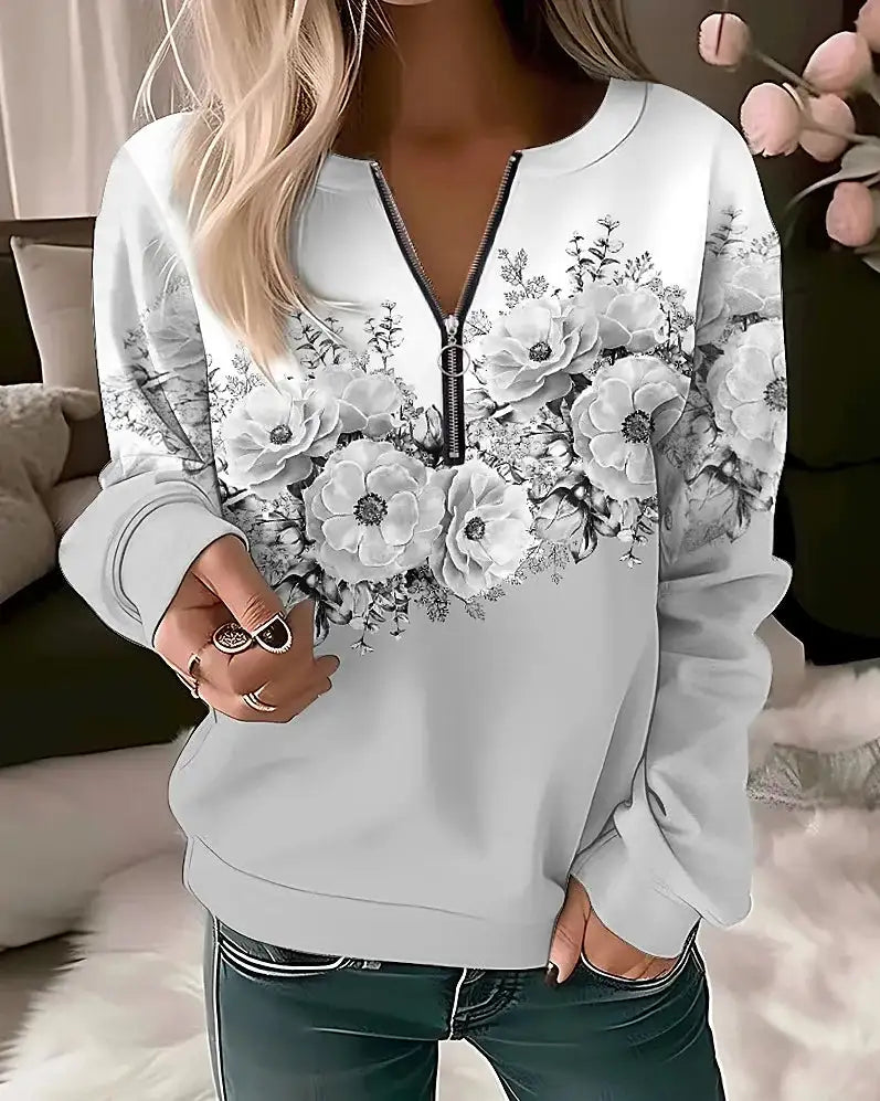 Women's Hoodies Women Fashion Floral Hoodies Flower Painting Sweatshirt Zip Up Hoodie Oversized Sudaderas Harajuku Coats Elegant - Lootquake