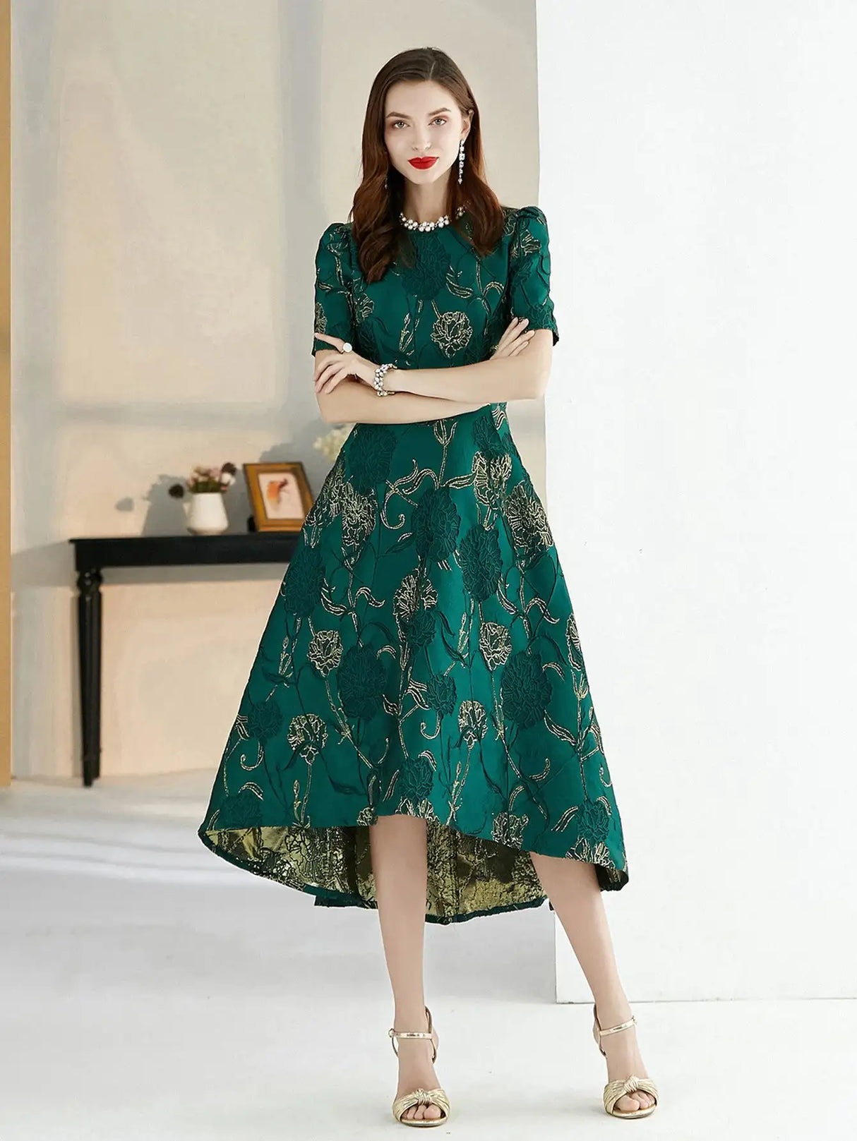 Women Summer Long Dress Elegant Boho Floral Jacquard Flower Dress Irregular Evening Party Dress Lady Ball Gown - Lootquake