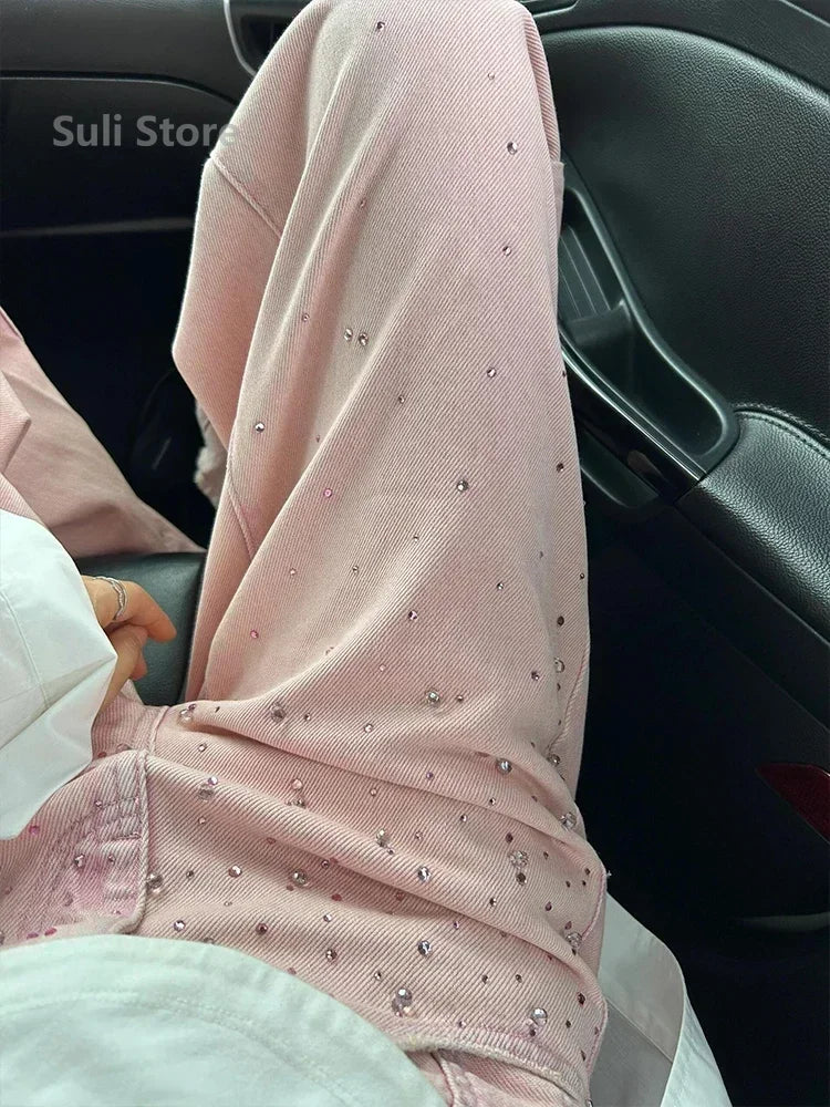 2024 New Spring Summer All-match Casual Harem Pants High Waist Stretch Slim Denim Pants Hot Drilling Casual Ankle-length Jeans - Lootquake