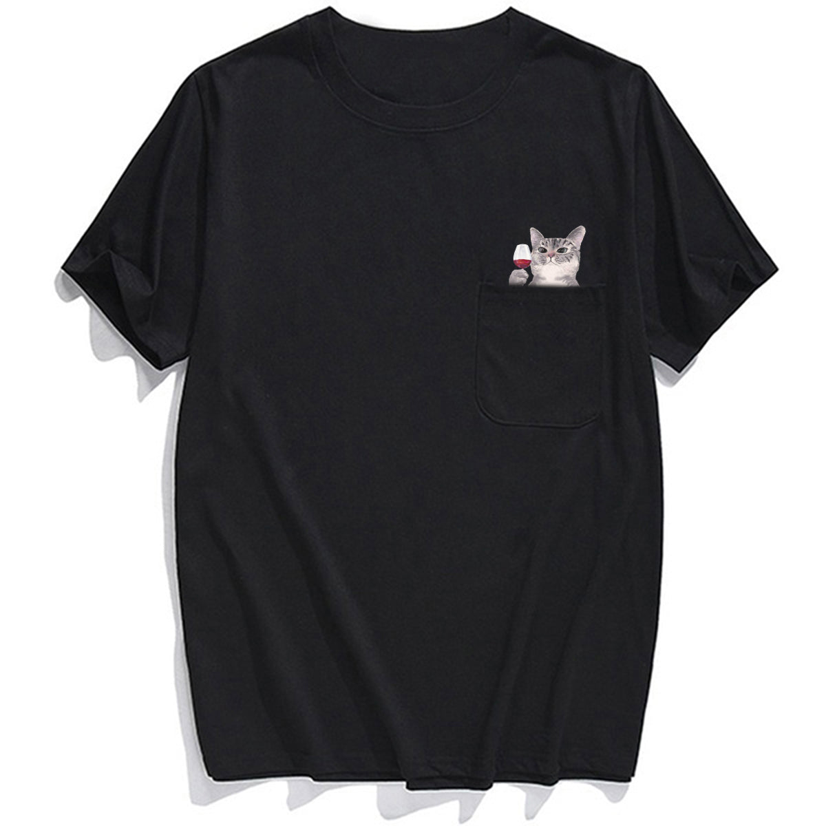 CLOOCL Animal T-Shirt Fashion Brand Summer Pocket Cat Stickers Printed T-shirt Men's Women Shirts Hip Hop Tops Funny Cotton Tees - Lootquake