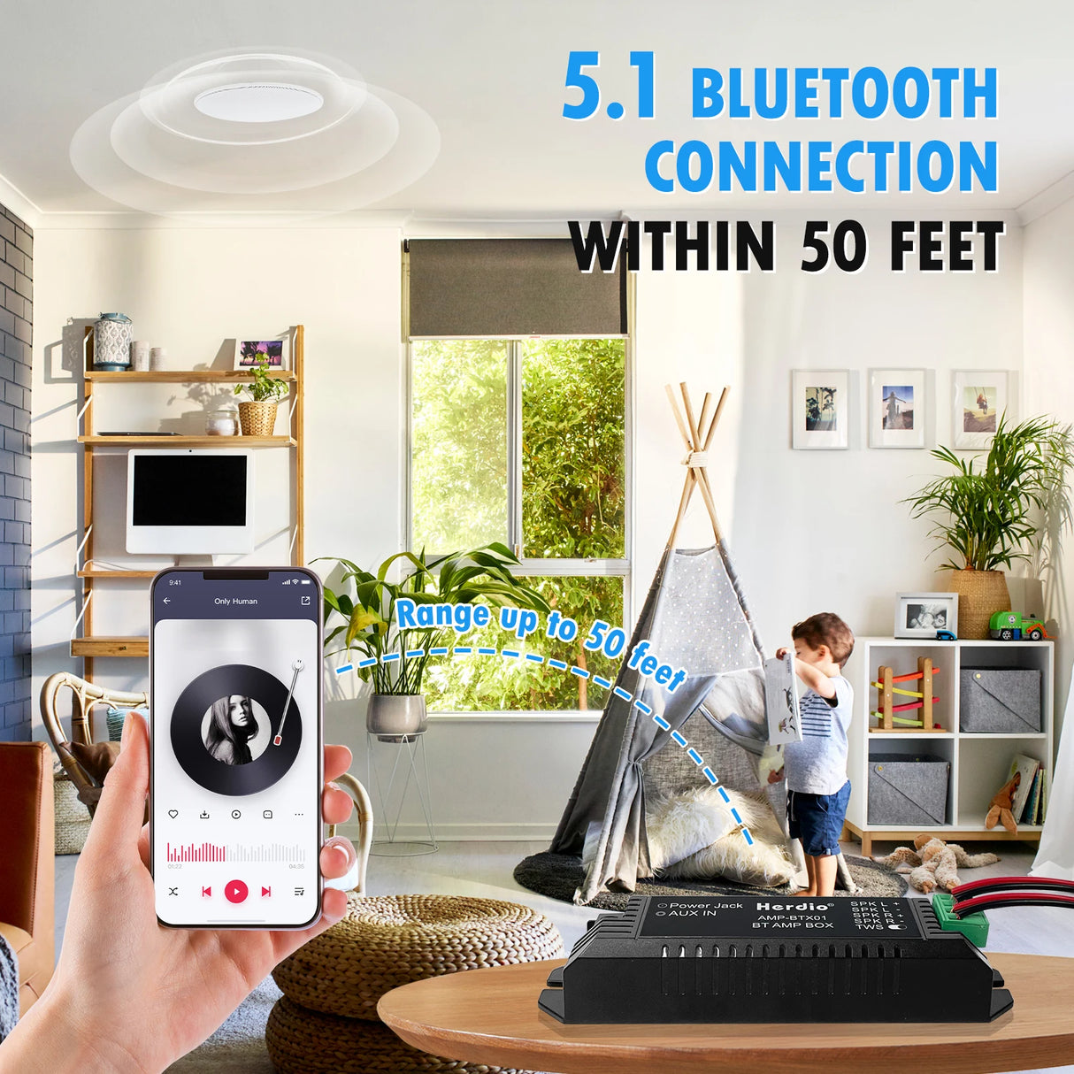 Herdio 2PCS 4 Inch Ceiling Bluetooth Speaker Kit Water Resistant 160W Marine Speakers For Bathroom Kitchen Home Outdoor Camper