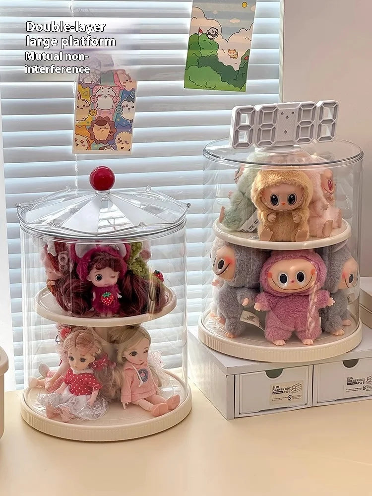 Labubu Rotating Display Box, Transparent Acrylic, Plush Doll Hand-Made Dust-Proof Labubu Pendant Storage Box.