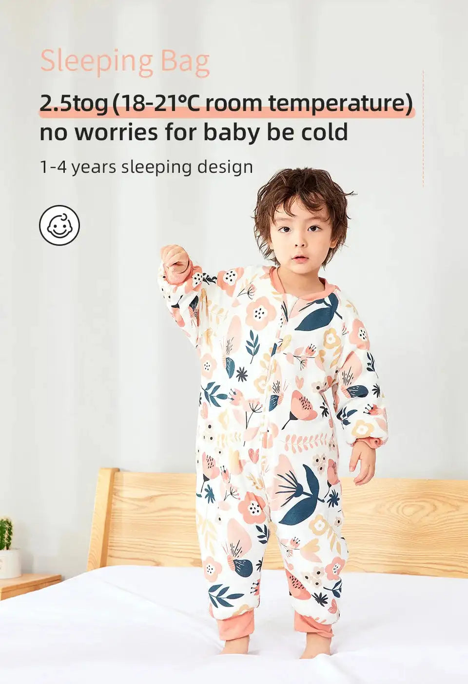 Baby Sleeping Bag Cute Flowers Print Toddler Sleepwear Walk Play Pajamas 2.5Tog Thick Winter Keep Warm Sleepsack 1-4 Years - Lootquake