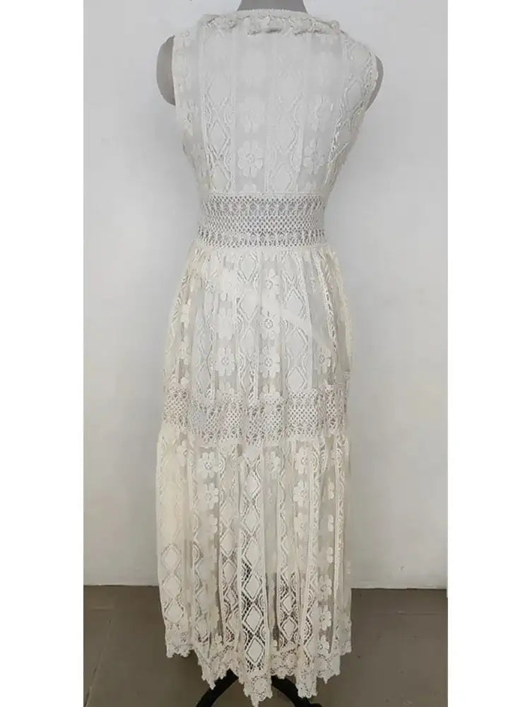 Boho Long Dress Women Summer Lace V Neck Flare Sleeve Sexy Maxi Dress Lady Holiday Party Beach Wedding Dresses Vestidos De Mujer - Lootquake