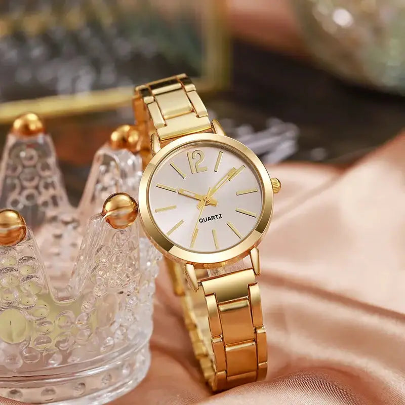 2pcs Set Watch Luxury Women Simple Dial Hollow Strap Fashion Gold Bracelet Quartz Wristwatch Student Ladies Watches Reloj Mujer - Lootquake