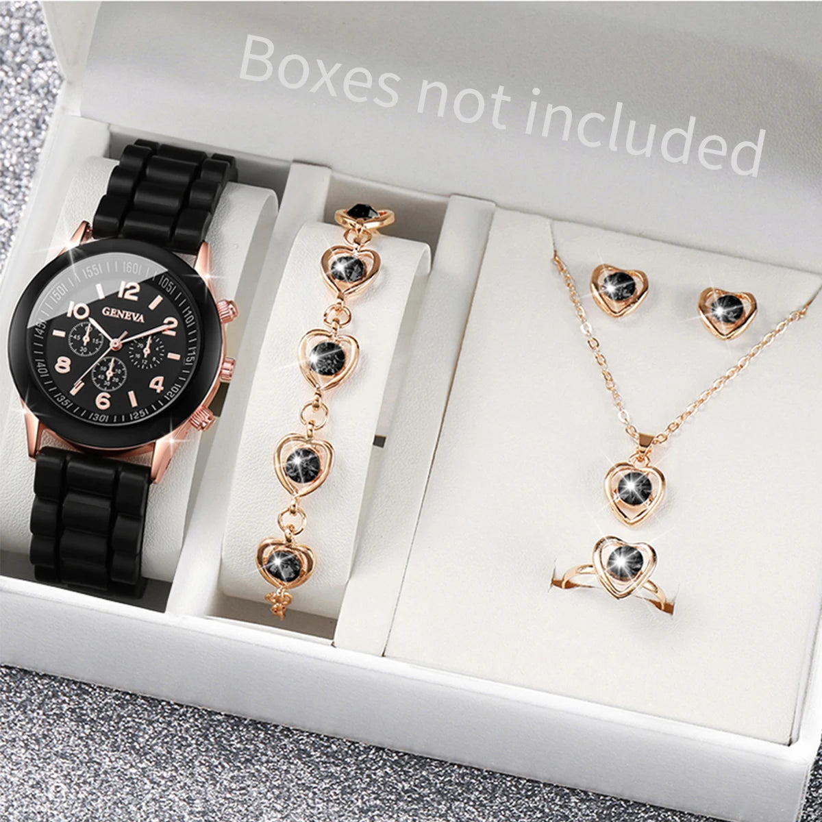 5/6PCS Women Watches Fashion Silicone Band Women Quartz Watches Jewelry Set Reloj Mujer Girls Clock Gift (Without Box) - Lootquake