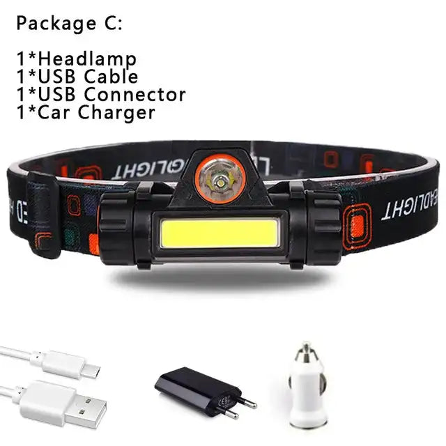1pcs Rechargeable Fishing LED Headlamp Camping Headlight XPE COB Work Light 2 Lighting Modes With Tail Magnet Detachable - Lootquake