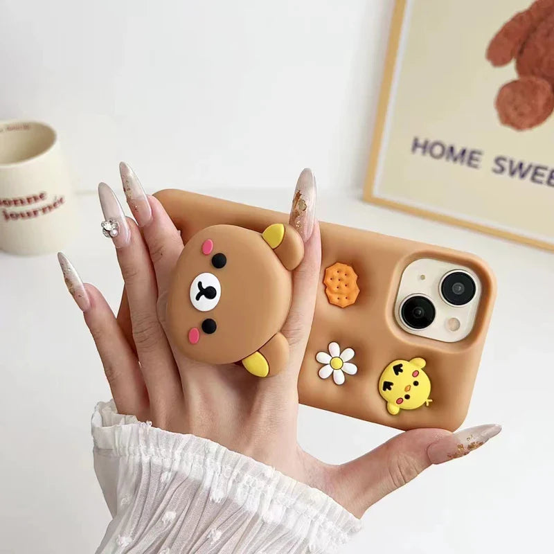Cartoon Holder Cute Bear Head Grip Tok Holder Silicon Soft Phone Case