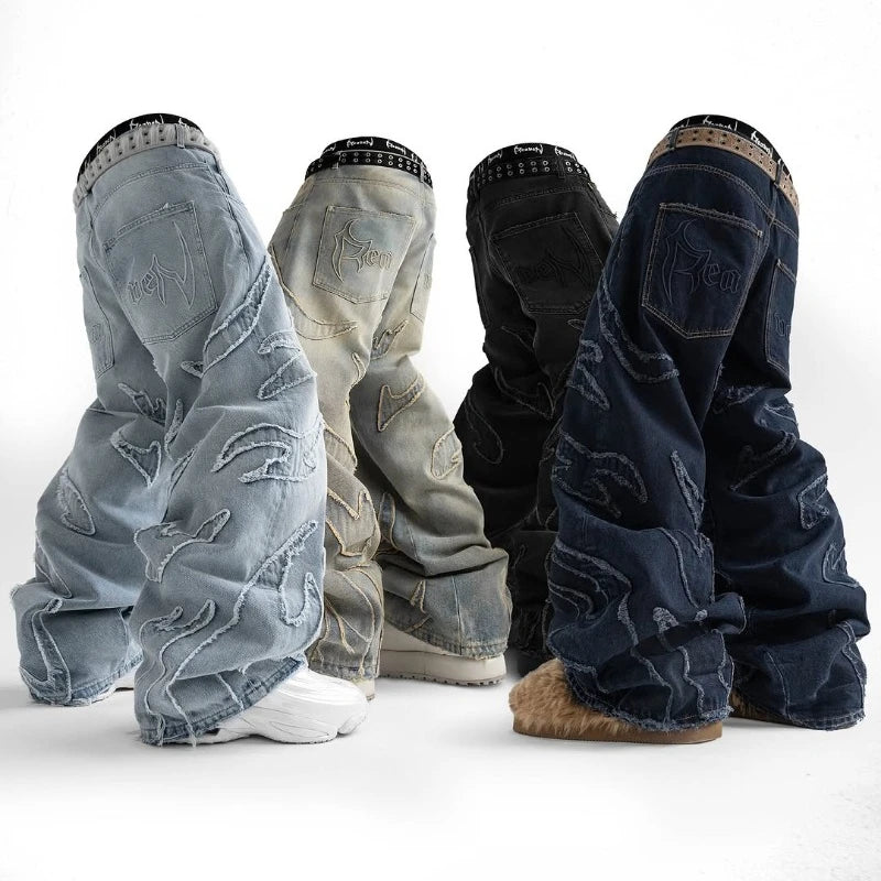 Y2K Baggy Jeans Vintage Gothic American Hip Hop Streetwear Patch Embroidery high quality Jeans Men Women Casual wide leg Jeans - Lootquake