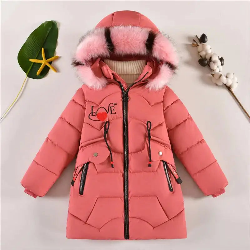 4 Color Big Size Winter Keep Warm Long Style Girls Jacket Teenage Thick Heavy Cold-proof Hooded Windbreaker Coat For Kids