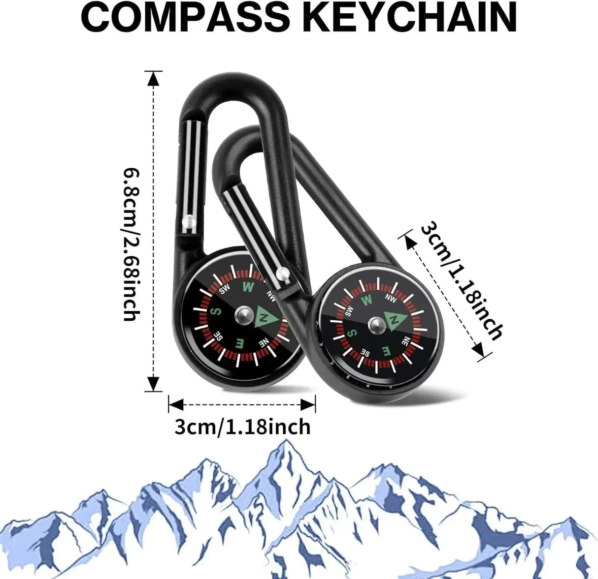 1 Pc Compass Thermometer Carabiner 3 in 1 Mini Compass Carabiner Clip Outdoor Hiking Survival Key Ring Double Sided Metal - Lootquake