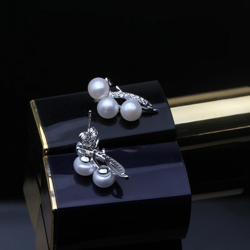 Fashion Real 925 Sterling Silver Earrings,Natural Freshwater Multi Pearl Earrings For Women Wedding Gift - Lootquake
