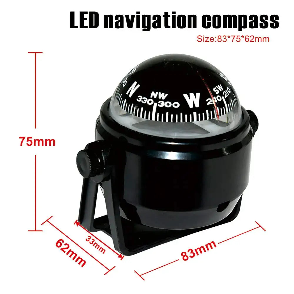 Navigation Car Compass For Marine Car Boat Pivoting Electronic LED Light Guide Ball Vehicle Navigation Tool Compass Accessories - Lootquake