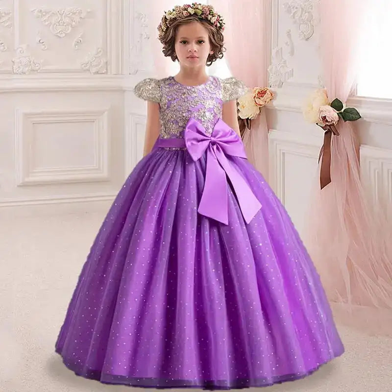 New Christmas Party Princess long dress children's dress children's gauze lace birthday party dinner ball big butterfly dress - Lootquake