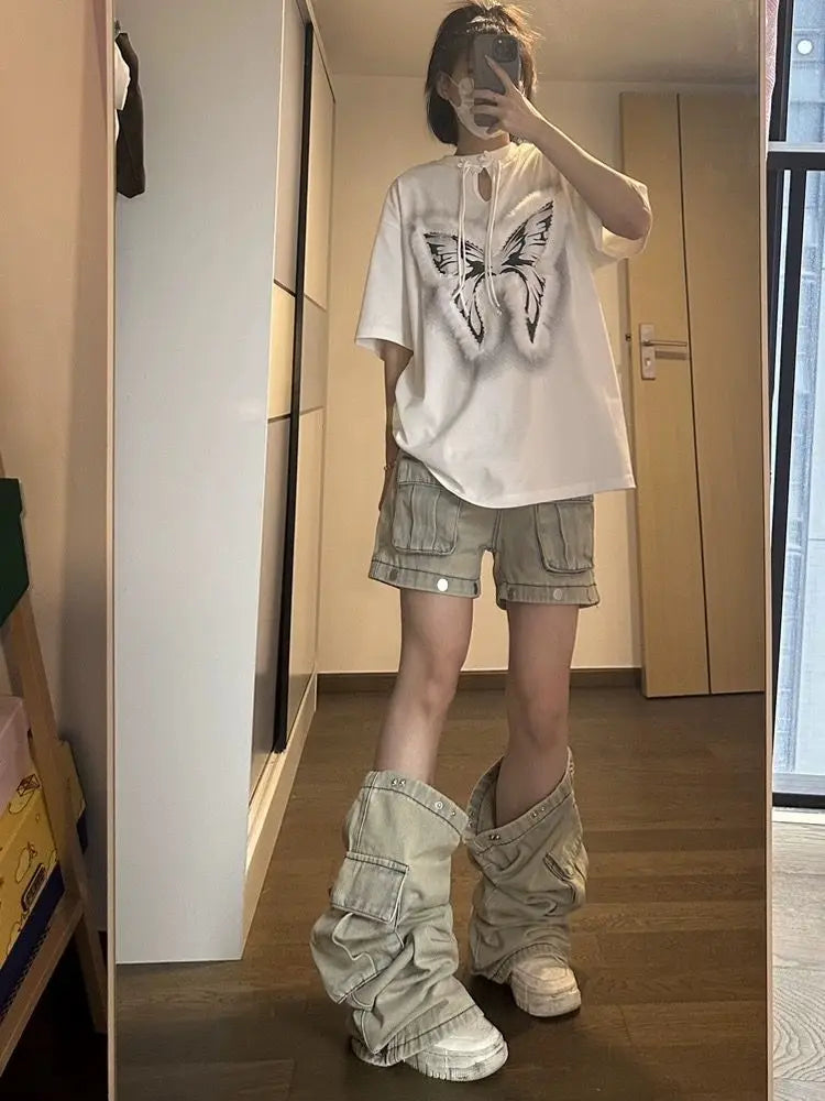 American New Detachable Design Sense Tooling Jeans Female Y2K Fashion Gothic Retro High Street Straight Small Vibe Waisted Pants - Lootquake