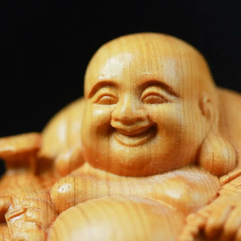 Home Decor Woodcarving Laughing Buddha Maitreya Sculpture Miniature Wooden Buddha Statue Craft Mini Handmade Statue Table Top