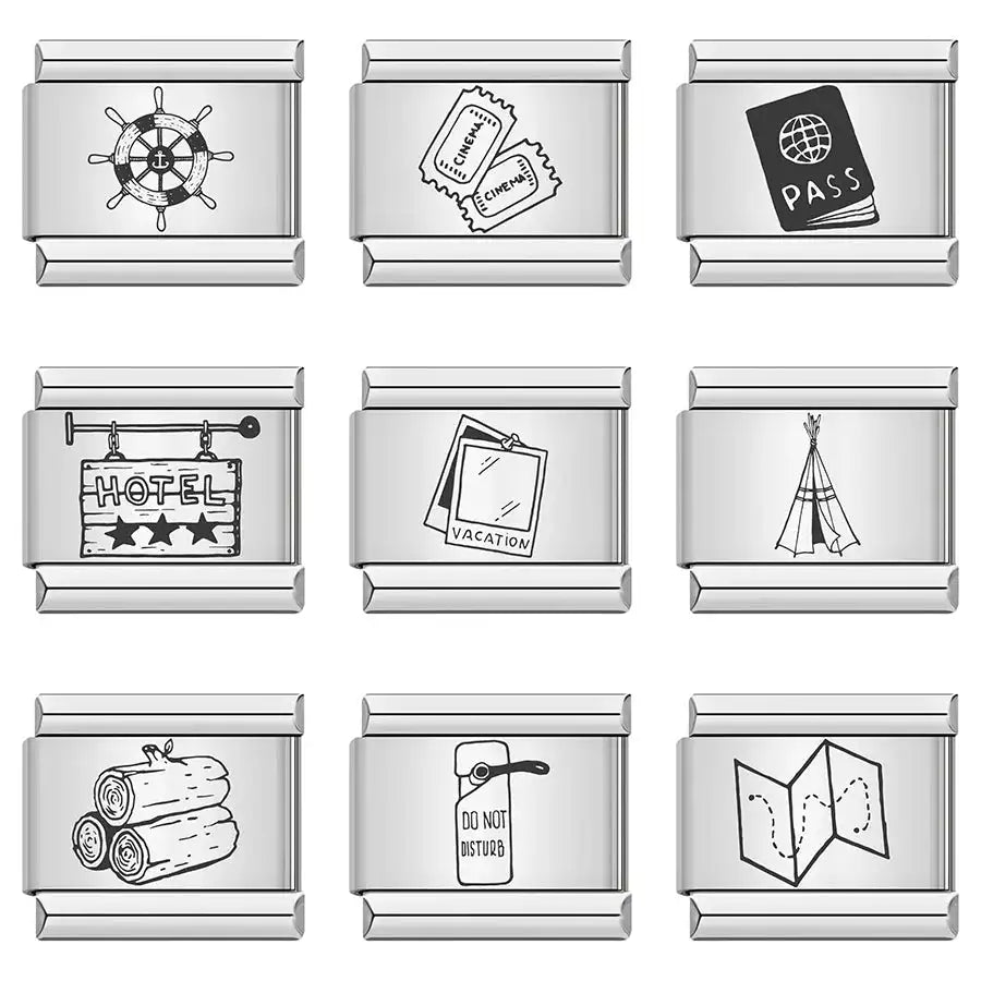 1pc New Designer Exploration Hotel Map Tent Charm Links Fit 9mm Bracelet Stainless Steel Jewelry DIY Making Bangle - Lootquake