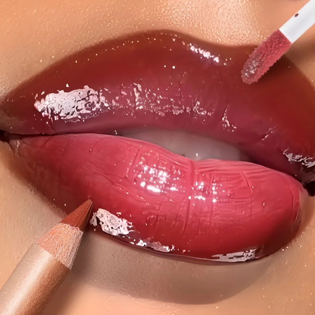 Juego de 2 brillos labiales hidratantes y humectantes y delineador de labios resistente al agua: lápiz labial de alto color, textura brillante