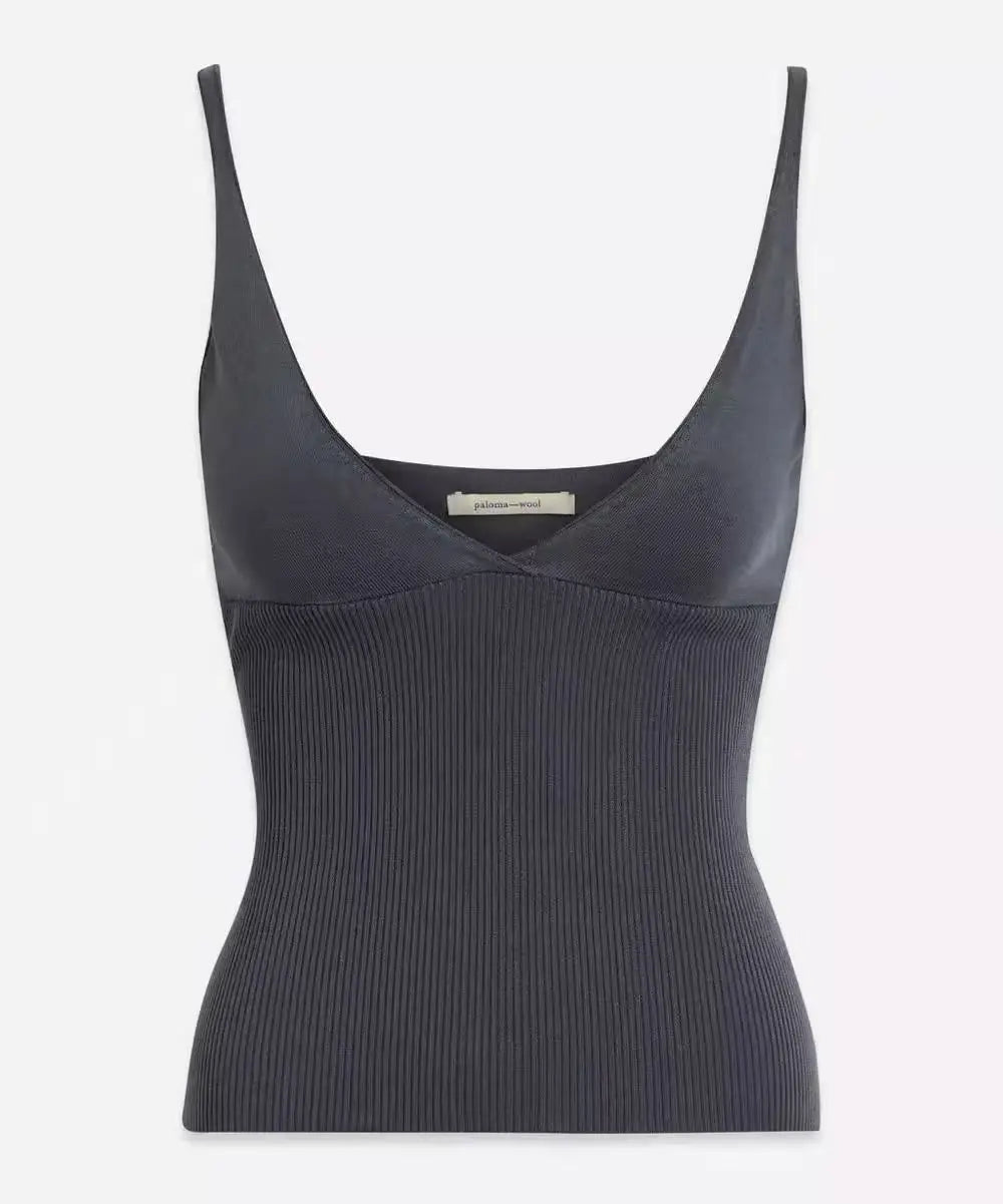 23 new embroidered V-neck slim fit sleeveless short ribbed knit camisole top for women's summer - Lootquake