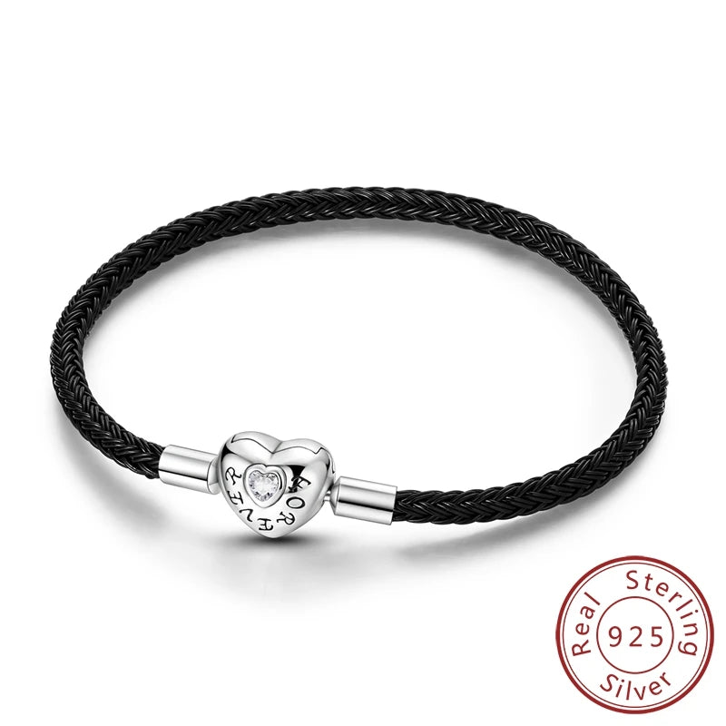 VAMO Original Sparking Zircon Heart Bracelet Real 100% 925 Sterling Silver Fit Brand Charm Beads Fashion Women Bracelet Jewelry - Lootquake