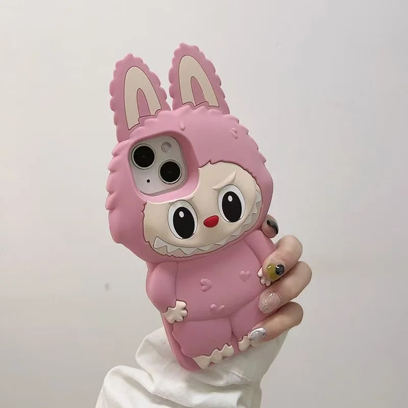 Funda de silicona suave con diseño de conejo monstruo kawaii en 3D para iPhone