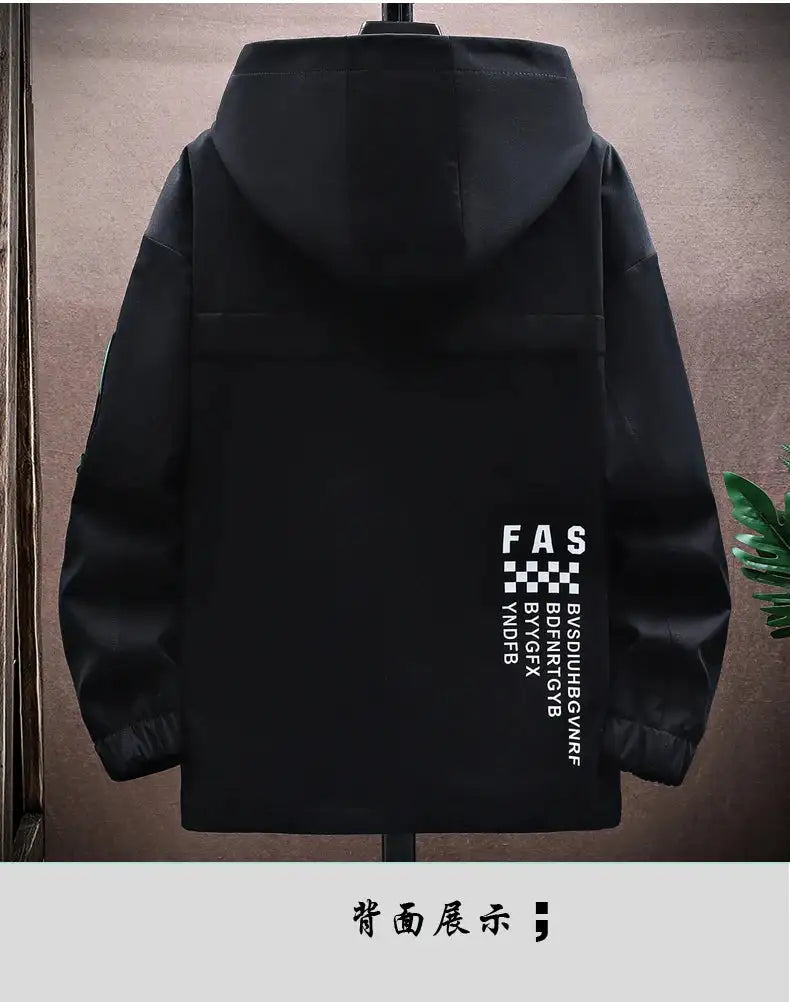 Autumn trend Hoodie Jackets Men Windbreaker Jacket Hip Hop Solid Color Outdoor Sports Hooded Coats Men Clothing - Lootquake