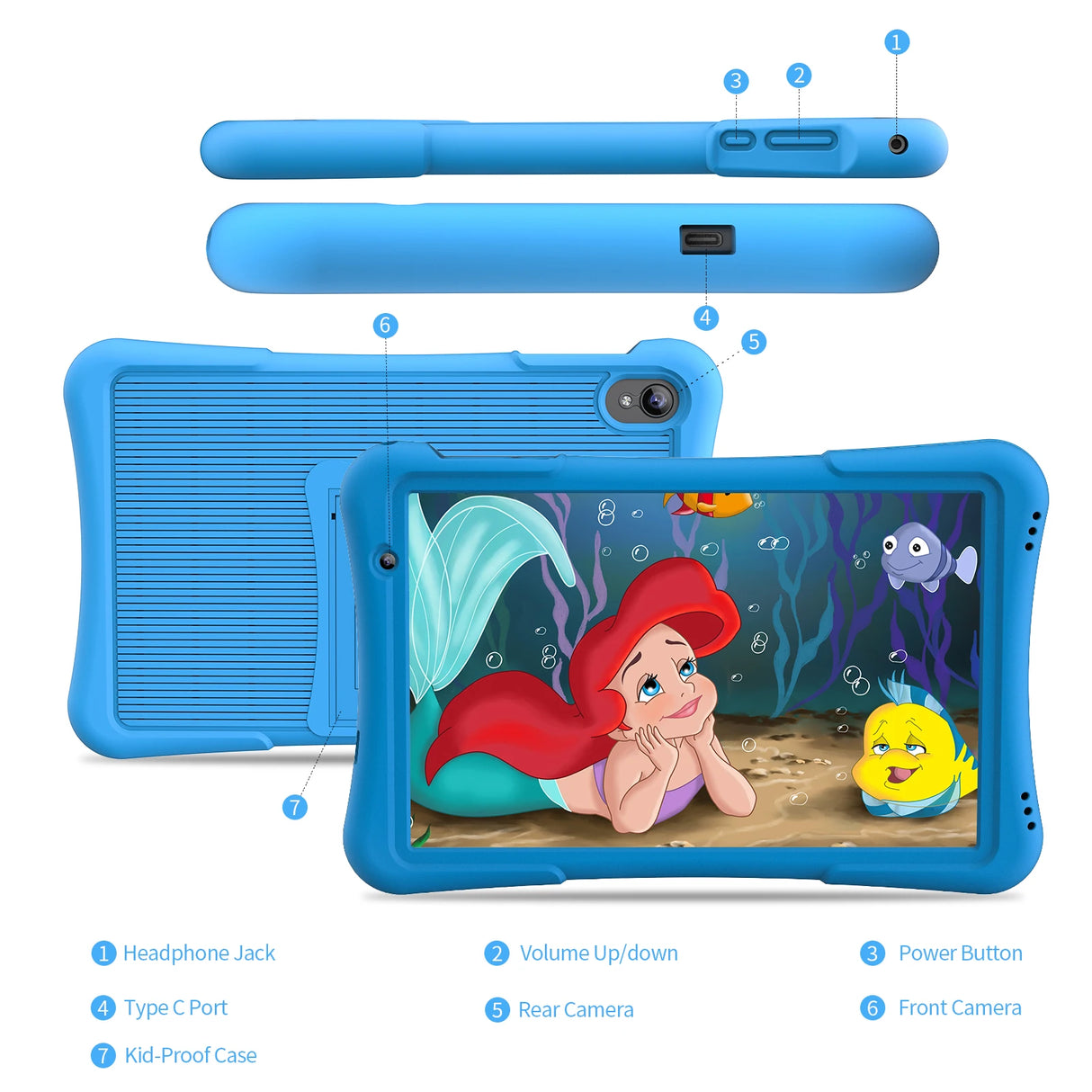 Tablette enfant PRITOM 10 pouces Android 12, 32 Go, Quad-Core, 6000 mAh, grand écran IPS HD, WiFi 6, double caméra, Bluetooth,