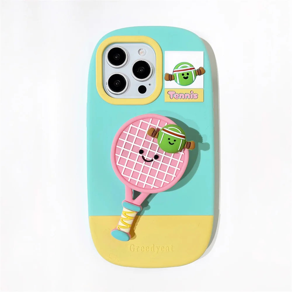 Funda para teléfono con diseño de raqueta de bádminton en 3D kawaii