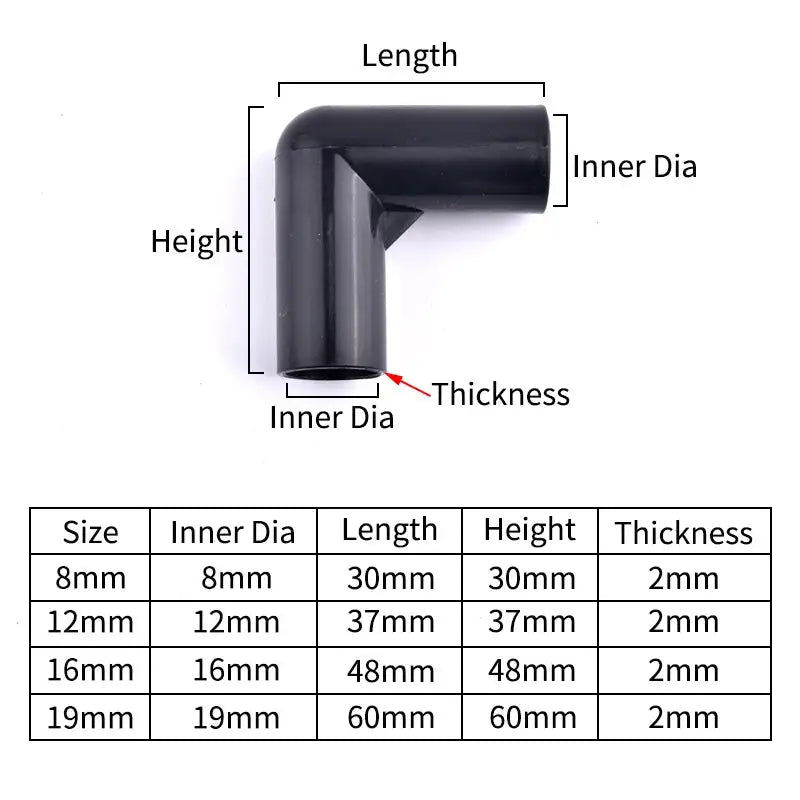 I.D 8/12/16/19mm Black Plastic Pipe Connector DIY Shelf Water Tube Joint Tent Fixed Connector Tee Four Way Elbow Straight Joint - Lootquake