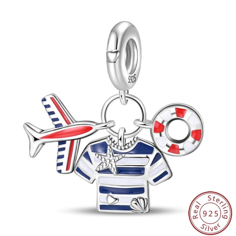 S925 Sterling Silver Princess Golf Hamster Camera Travel Three Piece Set Charms Beads 3mm DIY Fine Jewelry Making - Lootquake